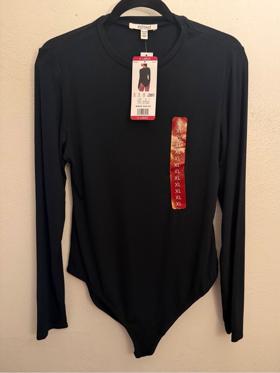 Edikted Tops - NEW Edited Black Bodysuit Long-Sleeve Ribbed Bodysuit Leotard size XL